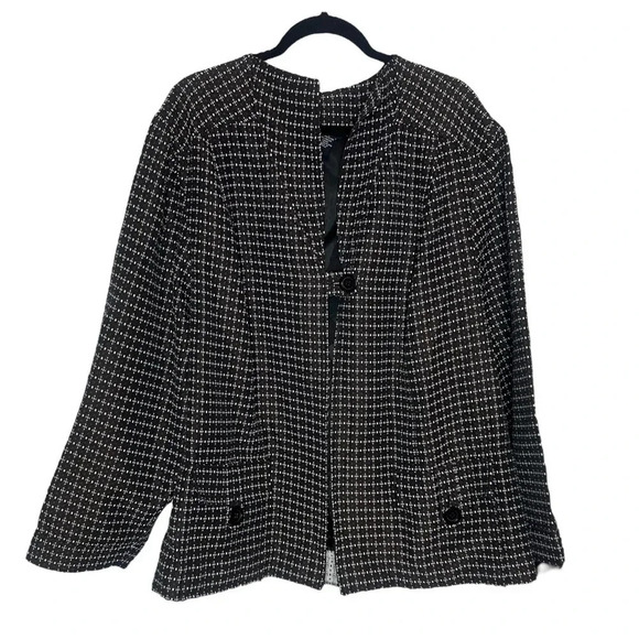 Maggie Barnes 3X‎ black & brown lightweight swing style 1 button blazer jacket - Picture 1 of 8